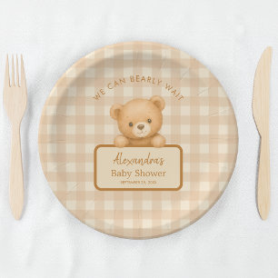 Bearly Wait Brown Gingham & Teddy Bear Baby Shower Paper Plate