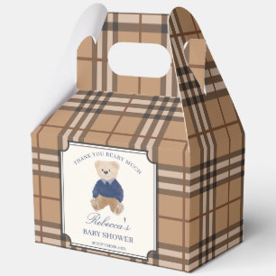 Bearly wait brown plaid baby shower favors custom favour box