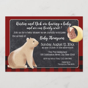 Bearly Wait Buffalo Plaid Baby Shower Invitation