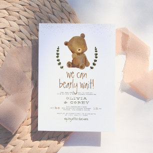 Bearly Wait   Cute Bear & Eucalyptus Baby Shower Invitation