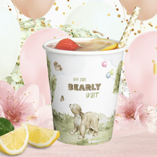 Bearly Wait Cute Bear Watercolor Baby Shower Paper Cups