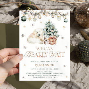 Bearly Wait Cute Polar Bear Winter Baby Shower Invitation