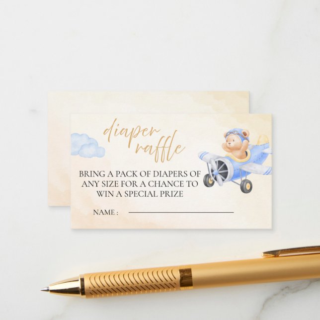 Bearly Wait Diaper Raffle, Watercolor Bear Flying  Enclosure Card (Front/Back In Situ)