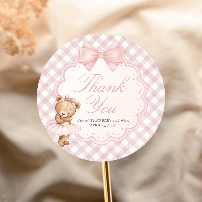 Bearly Wait Elegant Bear Baby Shower Classic Round Sticker (Pink Bear Baby Shower Sticker)