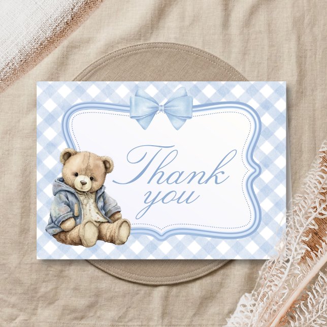 Bearly Wait Elegant Bear Baby Shower Thank You Card (Blue Bear Baby Shower Thank You Card)