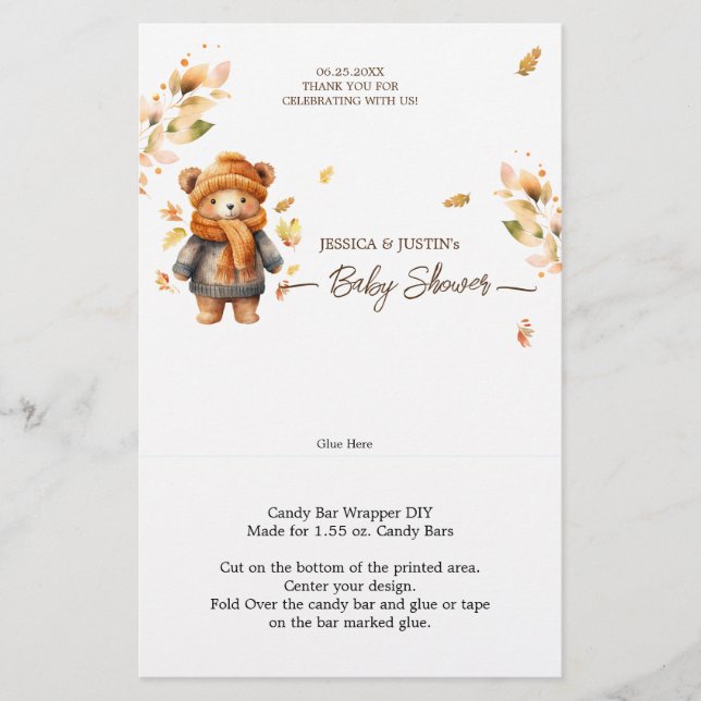 Bearly Wait Fall Baby Shower Candy Bar Wrapper (Front)