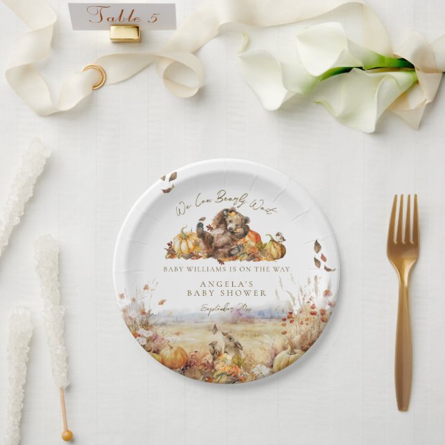 Bearly Wait Fall Woodland Watercolour Baby Shower Paper Plate (Wedding)
