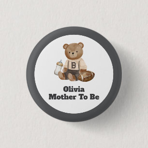 Bearly Wait Football Boy Mother To Be Baby Shower 3 Cm Round Badge