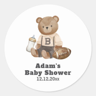 Bearly Wait Football Sport Boy Baby Shower  Classic Round Sticker