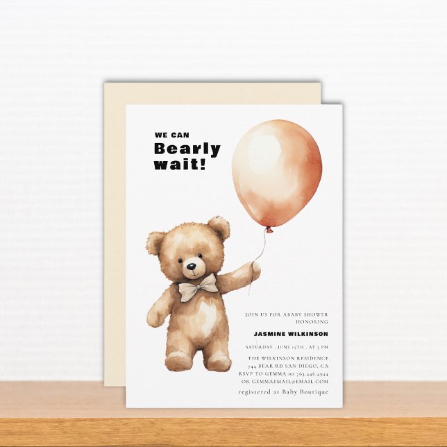 Bearly wait gender neutral baby shower Invitation (Creator Uploaded)