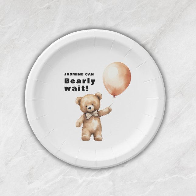 Bearly wait  gender neutral minimal baby shower paper plate (bearly wait baby shower paper plate )