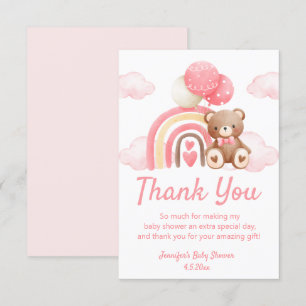 bearly wait, girl baby shower teady bear pink thank you card