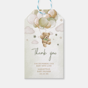 Bearly Wait Green Balloon Baby Shower Favour Tags