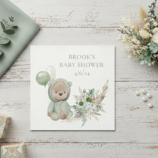 Bearly Wait Green Boho Bear Favour Napkin (Creator Uploaded)