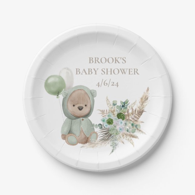 Bearly Wait Green Boho Bear Favour Paper Plate (Front)