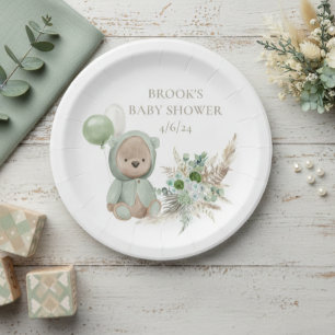 Bearly Wait Green Boho Bear Favour Paper Plate