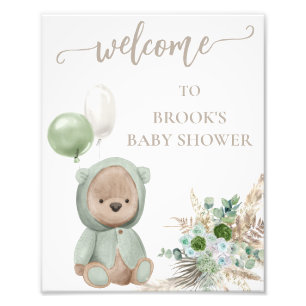 Bearly Wait Green Boho Bear Shower Sign