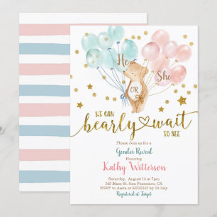 Bearly Wait He or She Gender Reveal Baby Shower Invitation