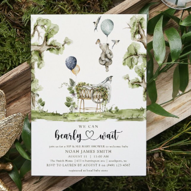 Bearly Wait Heart Sip & See Boy Baby Shower Invitation (Creator Uploaded)