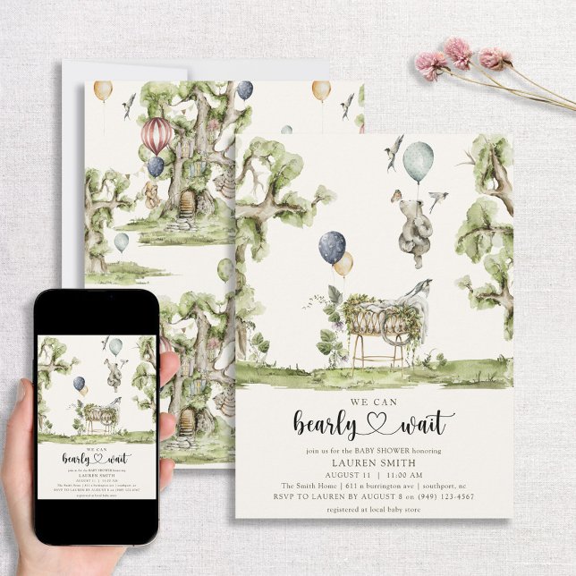Bearly Wait Heart Watercolor Baby Shower Invitation (Creator Uploaded)