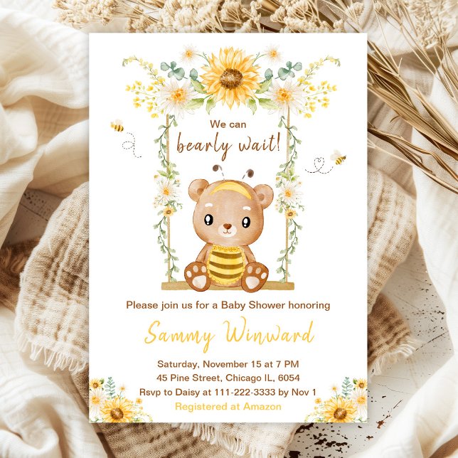 Bearly Wait Honey Bear Swing Baby Shower Invitation (Creator Uploaded)