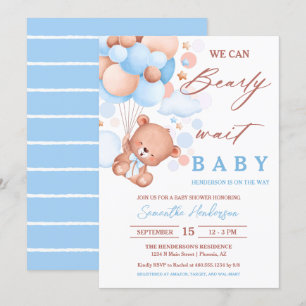 Bearly Wait Hot Air Balloon Baby Shower Blue Boy Invitation