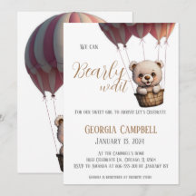 Bearly wait hot air balloon girl shower invitation