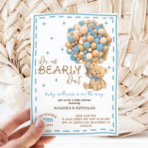 Bearly Wait Modern Blue Boy Baby Shower Invitation
