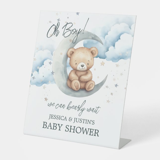 Bearly Wait Moon and Star Baby Shower Welcome Sign (Front)