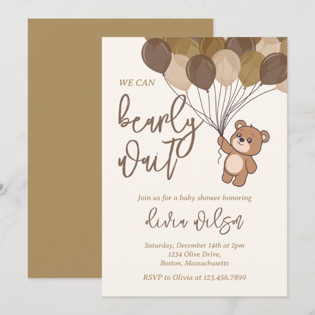 Bearly Wait Neutral Baby Shower Invitation (Front/Back)