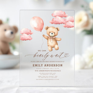 Bearly Wait Neutral Beige & Pink Girl Baby Shower Acrylic Invitations