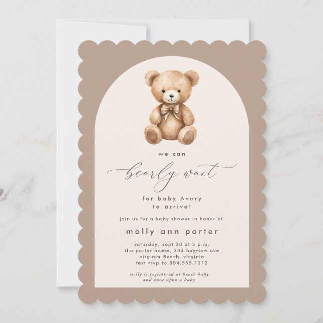 Bearly Wait Neutral Simple Baby Shower Invitation  (Front)