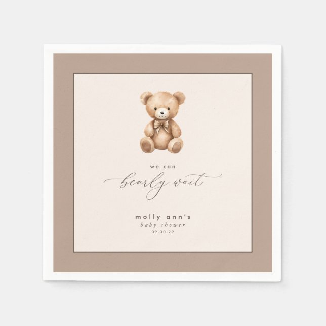 Bearly Wait Neutral Simple Baby Shower  Napkin (Front)