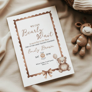 Bearly Wait Neutral Teddy Baby Shower Invitation