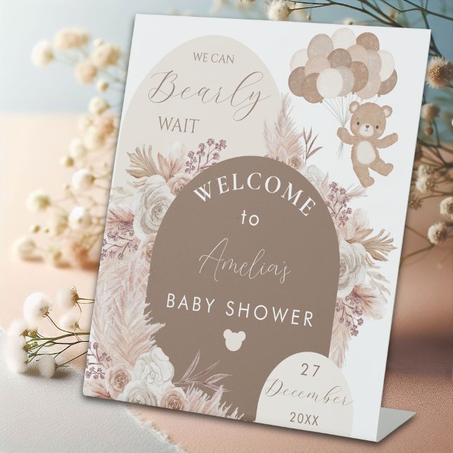 Bearly Wait Neutral Teddy Bear Boho Pedestal Sign (Creator Uploaded)