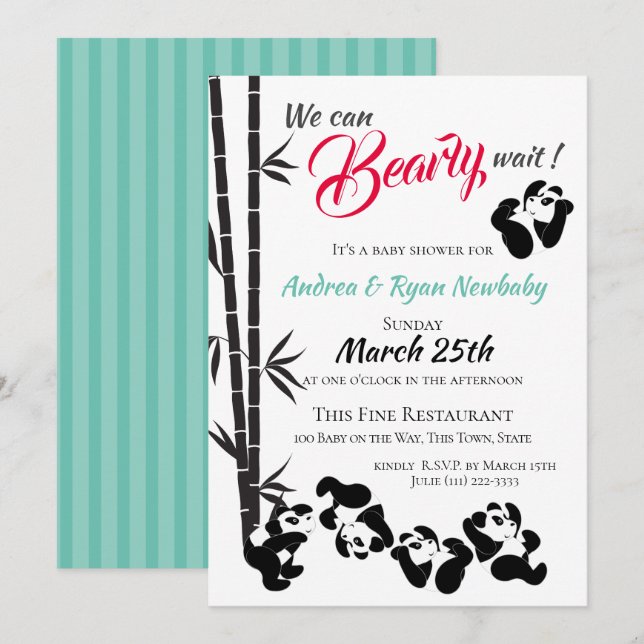 Bearly Wait Panda Baby Shower Invitation (Front/Back)