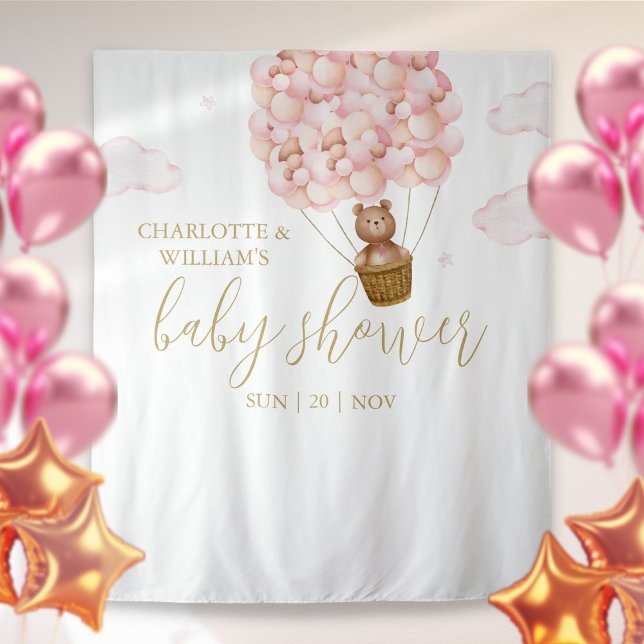 Bearly Wait Pink Baby Shower Photo Backdrop Tapestry (Creator Uploaded)