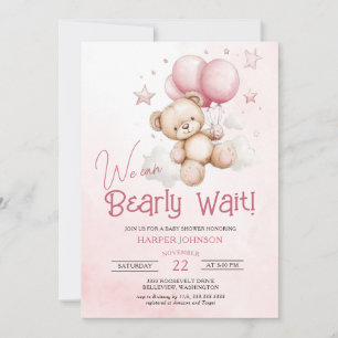 Bearly Wait Pink Balloons Baby Shower Invitation