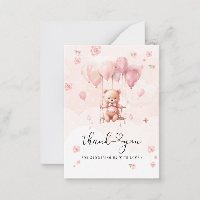 Bearly Wait Pink Flowers Watercolor baby shower th Card (Front)