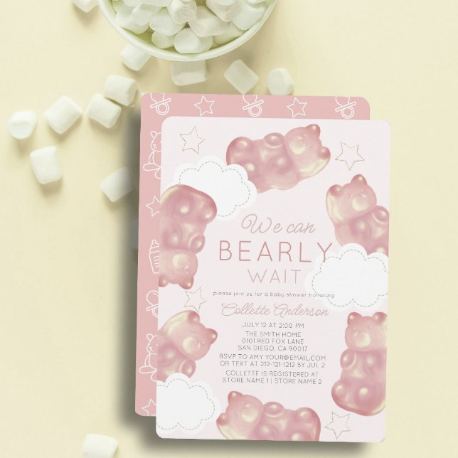 Bearly Wait Pink Gummy Bear Girl Baby Shower Invitation (Creator Uploaded)