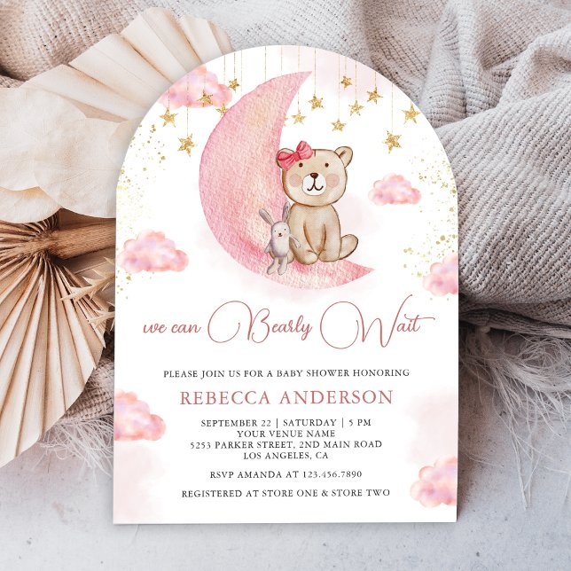 Bearly Wait Pink Teddy Bear Arch Baby Shower Invitation (Creator Uploaded)