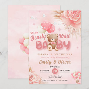 Bearly Wait Pink Teddy Bear Baby Shower Invitation
