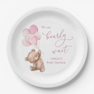 Bearly Wait Pink Teddy Bear Baby Shower Paper Plate