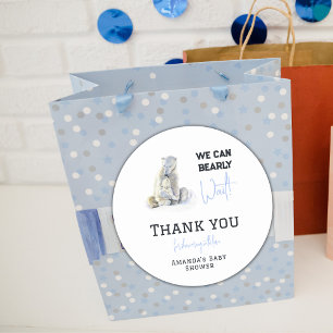 Bearly Wait Polar Bear Blue Boy Winter Baby Shower Classic Round Sticker