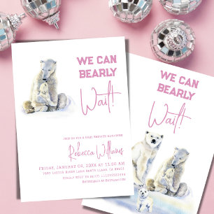 Bearly Wait Polar Bear Pink Girl Baby Shower Invitation