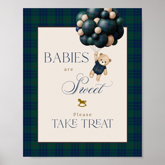 Bearly Wait Preppy Teddy Balloon Baby Shower Poster (Front)