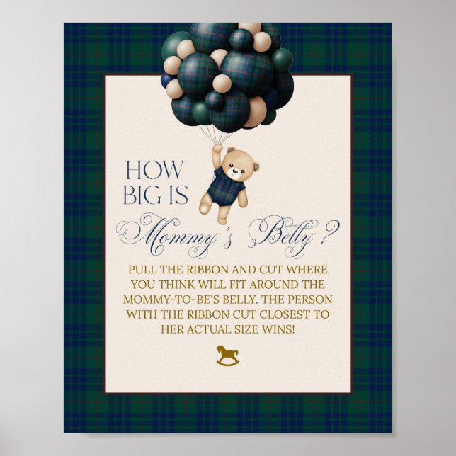 Bearly Wait Preppy Teddy Balloon Baby Shower Poster (Front)