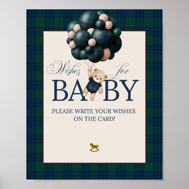 Bearly Wait Preppy Teddy Balloon Baby Shower Poster (Front)