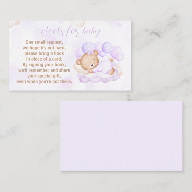Bearly Wait Purple Girl Baby Shower Books For Baby Enclosure Card (Front/Back)