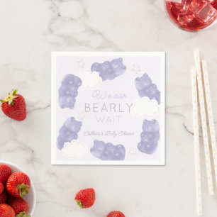 Bearly Wait Purple Gummy Bear Baby Shower Napkin